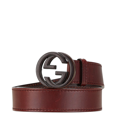 グッチ インターロッキングG ベルト 90/36 245863 ボルドー ワインレッド レザー メンズ GUCCI 【中古】