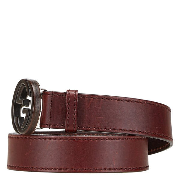 グッチ インターロッキングG ベルト 90/36 245863 ボルドー ワインレッド レザー メンズ GUCCI 【中古】
