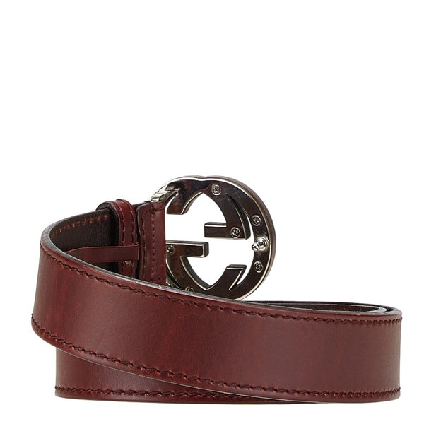 グッチ インターロッキングG ベルト 90/36 245863 ボルドー ワインレッド レザー メンズ GUCCI 【中古】