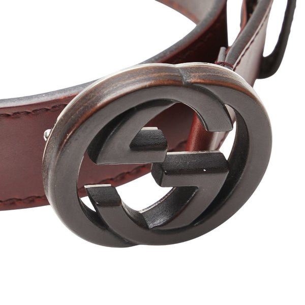 グッチ インターロッキングG ベルト 90/36 245863 ボルドー ワインレッド レザー メンズ GUCCI 【中古】