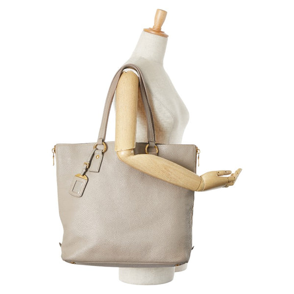 プラダ トートバッグ ベージュ グレージュ レザー レディース PRADA 【中古】