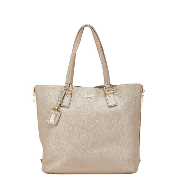プラダ トートバッグ ベージュ グレージュ レザー レディース PRADA 【中古】