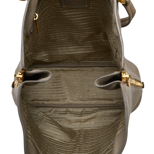 プラダ トートバッグ ベージュ グレージュ レザー レディース PRADA 【中古】