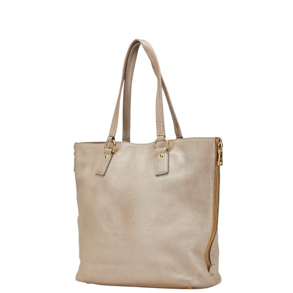 プラダ トートバッグ ベージュ グレージュ レザー レディース PRADA 【中古】