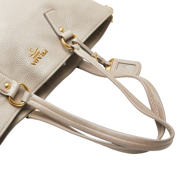 プラダ トートバッグ ベージュ グレージュ レザー レディース PRADA 【中古】