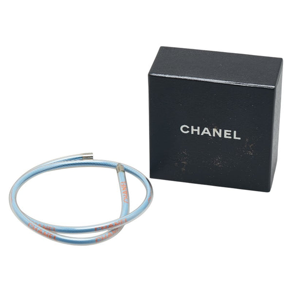 シャネル ロゴ チューブ ネックレス ライトブルー マルチカラー ビニール コットン レディース CHANEL 【中古】