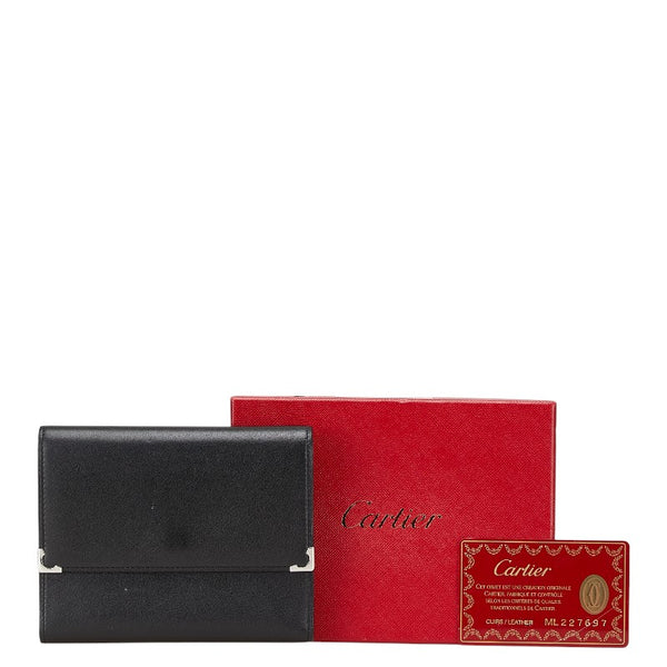 カルティエ 三つ折り財布 ブラック レザー メンズ CARTIER 【中古】