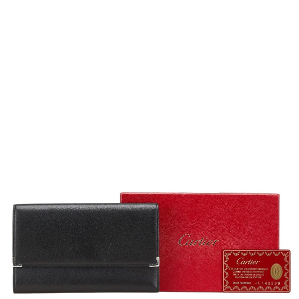カルティエ 三つ折り財布 L3000599 ブラック レザー メンズ CARTIER 【中古】