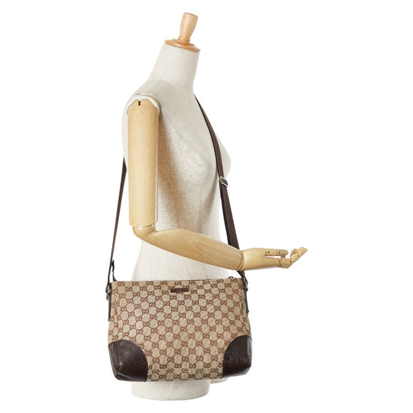グッチ GGキャンバス ショルダーバッグ 114273 ベージュ ブラウン キャンバス レザー レディース GUCCI 【中古】