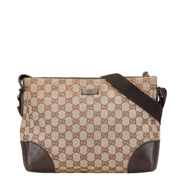 グッチ GGキャンバス ショルダーバッグ 114273 ベージュ ブラウン キャンバス レザー レディース GUCCI 【中古】