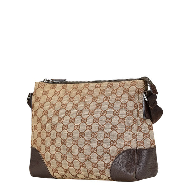 グッチ GGキャンバス ショルダーバッグ 114273 ベージュ ブラウン キャンバス レザー レディース GUCCI 【中古】