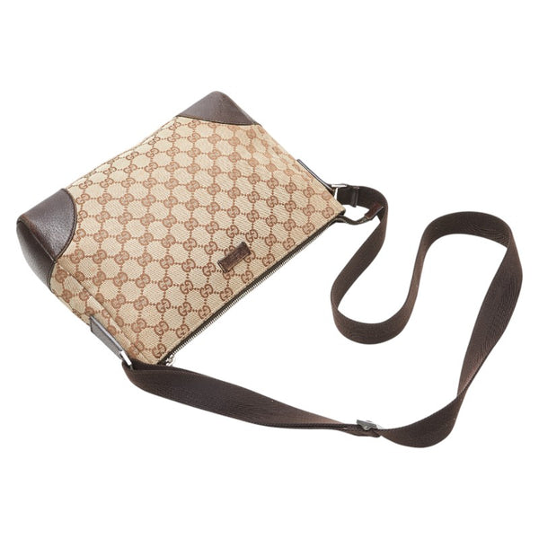グッチ GGキャンバス ショルダーバッグ 114273 ベージュ ブラウン キャンバス レザー レディース GUCCI 【中古】