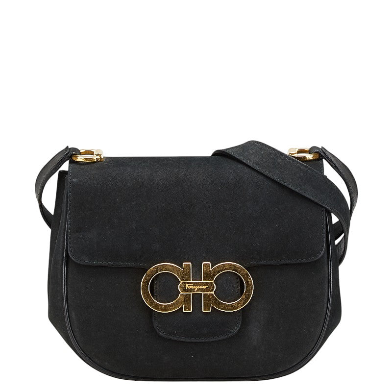 サルヴァトーレフェラガモ ガンチーニ 斜め掛け ショルダーバッグ ブラック スエード レディース Salvatore Ferragamo 【中古】