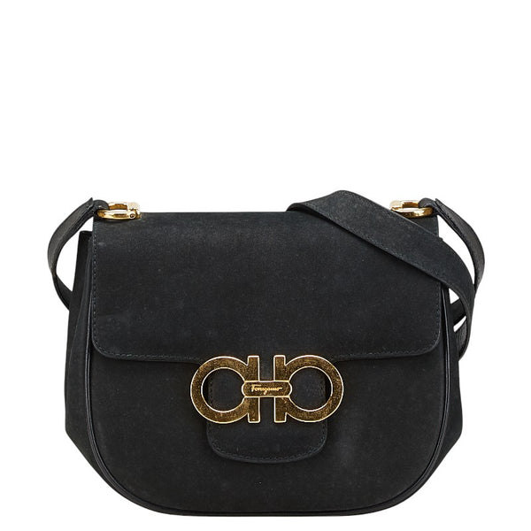 サルヴァトーレフェラガモ ガンチーニ 斜め掛け ショルダーバッグ ブラック スエード レディース Salvatore Ferragamo 【中古】