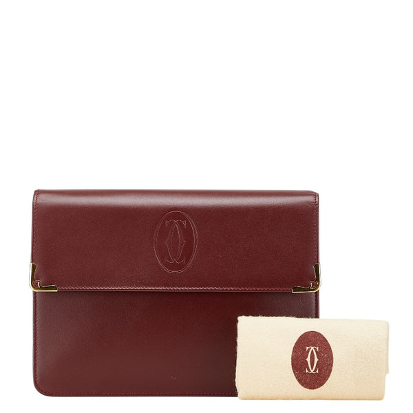 カルティエ マスト ドゥ カルティエ クラッチバッグ ワインレッド レザー レディース CARTIER 【中古】