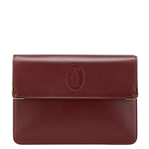 カルティエ マスト ドゥ カルティエ クラッチバッグ ワインレッド レザー レディース CARTIER 【中古】