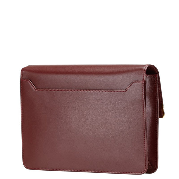 カルティエ マスト ドゥ カルティエ クラッチバッグ ワインレッド レザー レディース CARTIER 【中古】