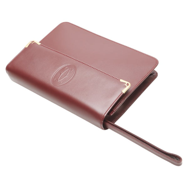 カルティエ マスト ドゥ カルティエ クラッチバッグ ワインレッド レザー レディース CARTIER 【中古】