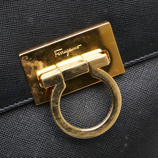 サルヴァトーレフェラガモ ガンチーニ ハンドバッグ ショルダーバッグ 2WAY AF-21 0290 ブラック レザー レディース Salvatore Ferragamo 【中古】