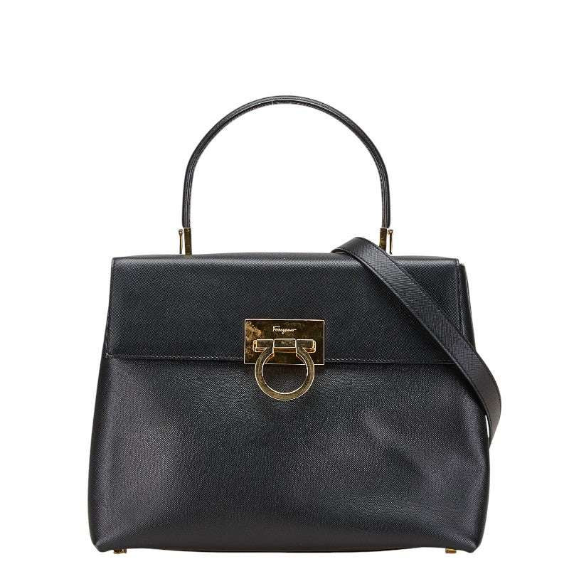 サルヴァトーレフェラガモ ガンチーニ ハンドバッグ ショルダーバッグ 2WAY AF-21 0290 ブラック レザー レディース Salvatore Ferragamo 【中古】