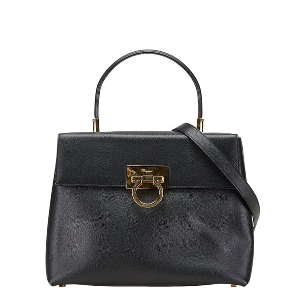 サルヴァトーレフェラガモ ガンチーニ ハンドバッグ ショルダーバッグ 2WAY AF-21 0290 ブラック レザー レディース Salvatore Ferragamo 【中古】