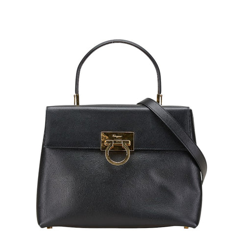 サルヴァトーレフェラガモ ガンチーニ ハンドバッグ ショルダーバッグ 2WAY AF-21 0290 ブラック レザー レディース Salvatore Ferragamo 【中古】