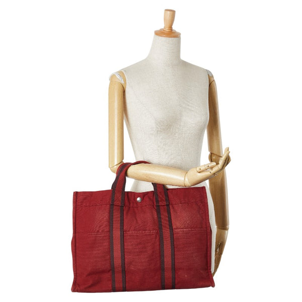 エルメス フールトゥMM ハンドバッグ トートバッグ レッド キャンバス レディース HERMES 【中古】