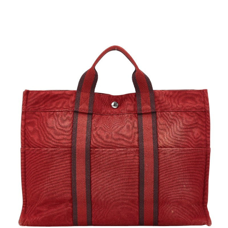 エルメス フールトゥMM ハンドバッグ トートバッグ レッド キャンバス レディース HERMES 【中古】