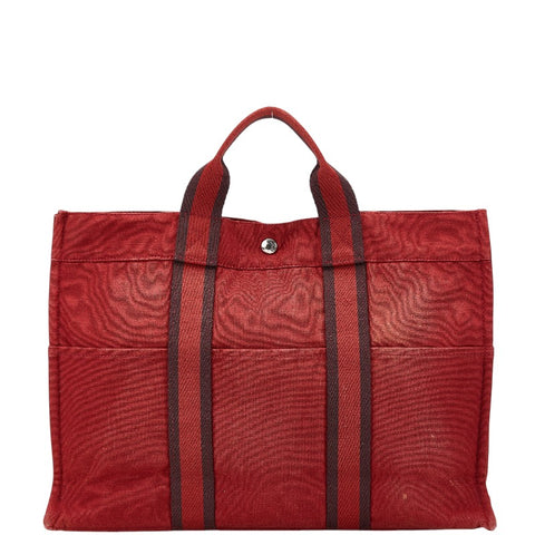 エルメス フールトゥMM ハンドバッグ トートバッグ レッド キャンバス レディース HERMES 【中古】