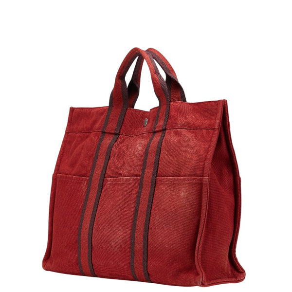 エルメス フールトゥMM ハンドバッグ トートバッグ レッド キャンバス レディース HERMES 【中古】
