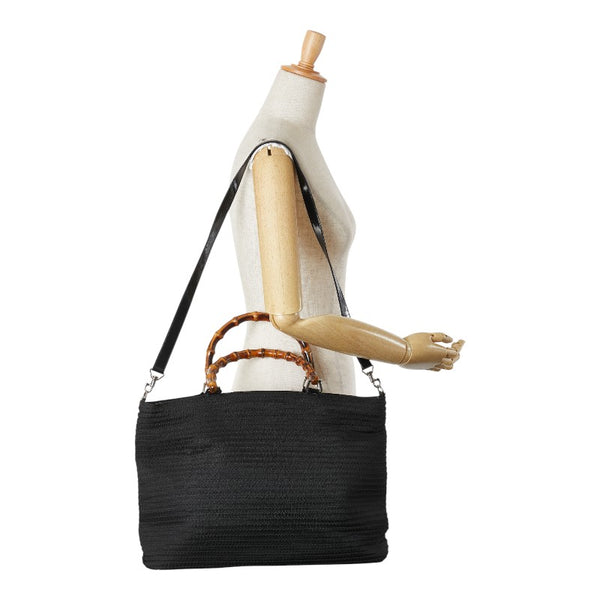 グッチ バンブー ハンドバッグ ショルダーバッグ 2WAY 002.1364.0439 ブラック ブラウン ナイロン レザー レディース GUCCI 【中古】