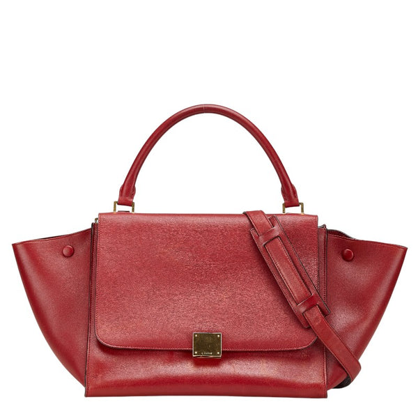 セリーヌ トラペーズ ミディアム ハンドバッグ ショルダーバッグ 2WAY レッド レザー レディース CELINE 【中古】
