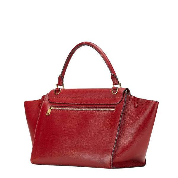 セリーヌ トラペーズ ミディアム ハンドバッグ ショルダーバッグ 2WAY レッド レザー レディース CELINE 【中古】