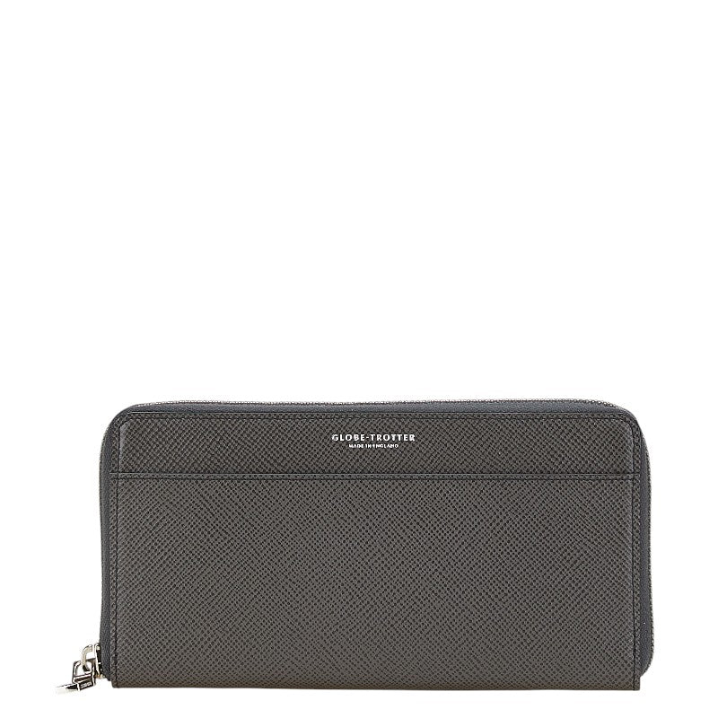 グローブトロッター ラウンドファスナー 長財布 グレー レザー メンズ GLOBE TROTTER 【中古】