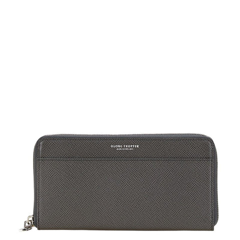 グローブトロッター ラウンドファスナー 長財布 グレー レザー メンズ GLOBE TROTTER 【中古】