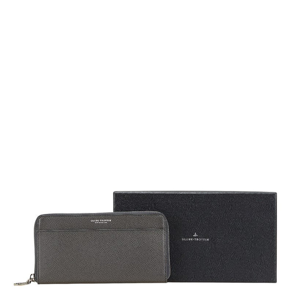 グローブトロッター ラウンドファスナー 長財布 グレー レザー メンズ GLOBE TROTTER 【中古】