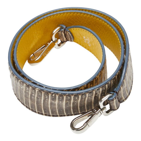 フェンディ ストラップユー ショルダーストラップ ベージュ イエロー レザー パイソン レディース FENDI 【中古】