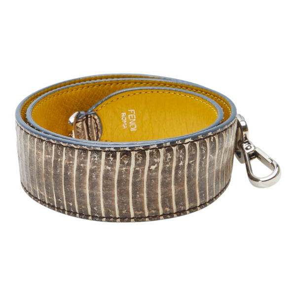 フェンディ ストラップユー ショルダーストラップ ベージュ イエロー レザー パイソン レディース FENDI 【中古】