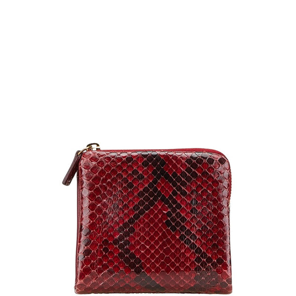 セリーヌ L字ファスナー 二つ折り財布 レッド ブラック パイソン レザー レディース CELINE 【中古】