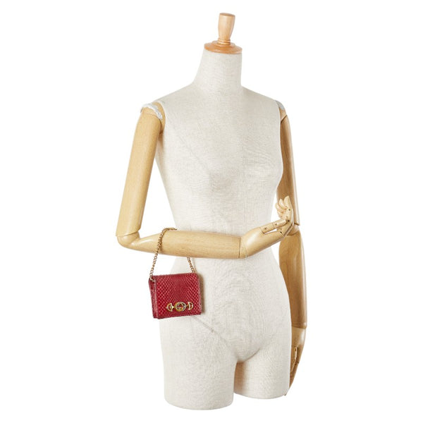 グッチ ズゥミ 二つ折り財布 ミニチェーンウォレット 570660 レッド パイソン レザー レディース GUCCI 【中古】