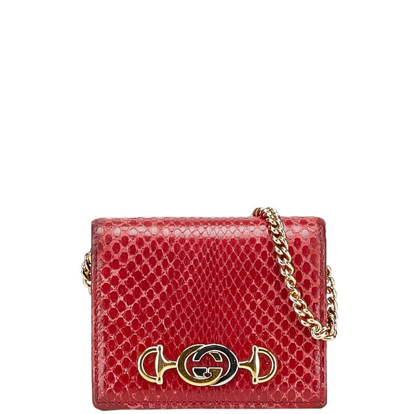 グッチ ズゥミ 二つ折り財布 ミニチェーンウォレット 570660 レッド パイソン レザー レディース GUCCI 【中古】
