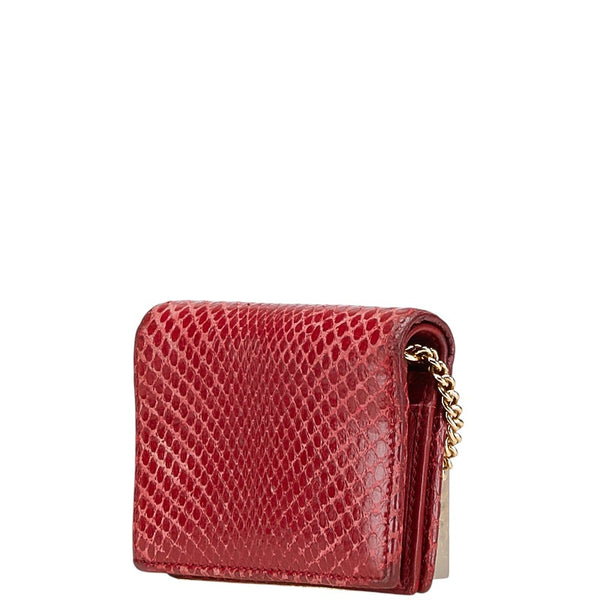 グッチ ズゥミ 二つ折り財布 ミニチェーンウォレット 570660 レッド パイソン レザー レディース GUCCI 【中古】