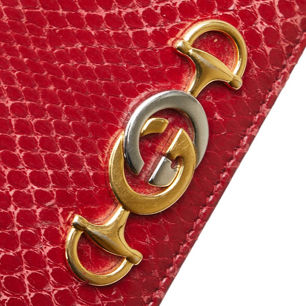 グッチ ズゥミ 二つ折り財布 ミニチェーンウォレット 570660 レッド パイソン レザー レディース GUCCI 【中古】