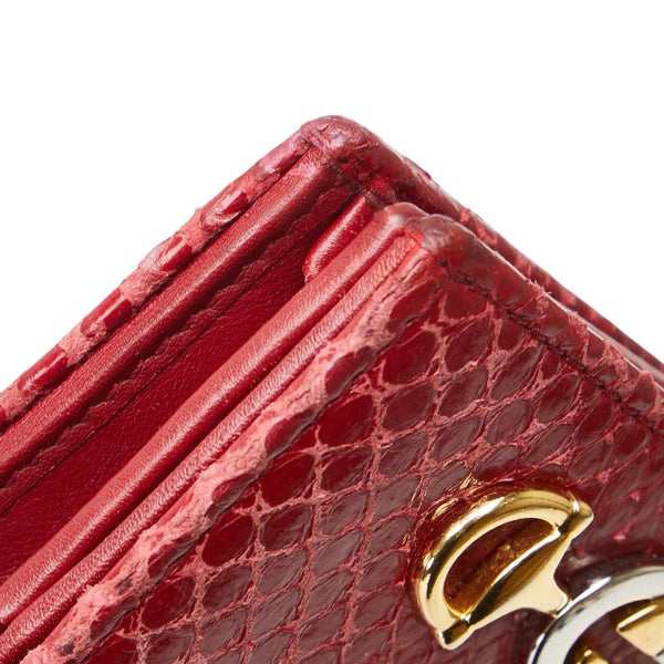 グッチ ズゥミ 二つ折り財布 ミニチェーンウォレット 570660 レッド パイソン レザー レディース GUCCI 【中古】