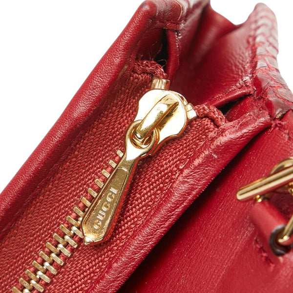 グッチ ズゥミ 二つ折り財布 ミニチェーンウォレット 570660 レッド パイソン レザー レディース GUCCI 【中古】