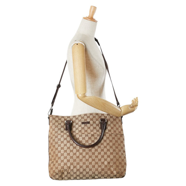グッチ GGキャンバス トートバッグ ショルダーバッグ 2WAY 122797 ベージュ ブラウン キャンバス レザー レディース GUCCI 【中古】