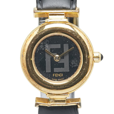 フェンディ 腕時計 320L クオーツ ブラック文字盤 ステンレススチール レザー レディース FENDI 【中古】