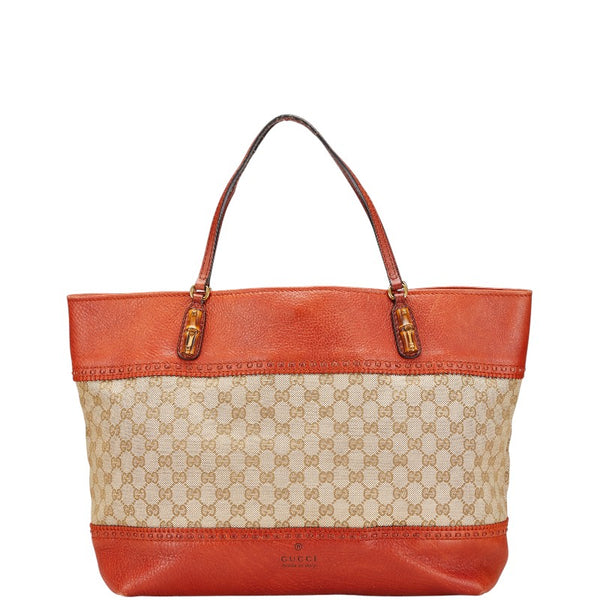 グッチ GGキャンバス バンブー トートバッグ 339000 ベージュ オレンジ キャンバス レザー レディース GUCCI 【中古】