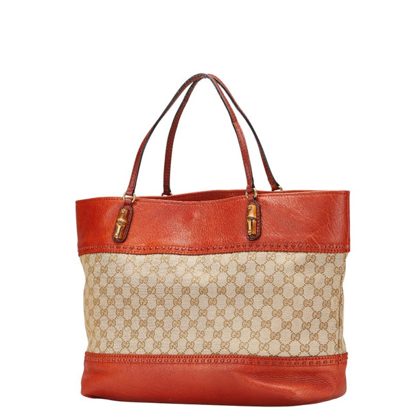 グッチ GGキャンバス バンブー トートバッグ 339000 ベージュ オレンジ キャンバス レザー レディース GUCCI 【中古】
