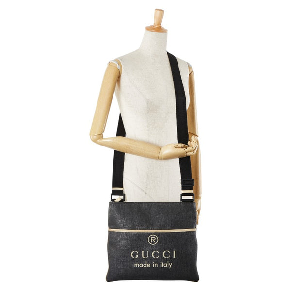 グッチ ロゴ 斜め掛け ショルダーバッグ 162904 ブラック ベージュ PVC キャンバス レディース GUCCI 【中古】